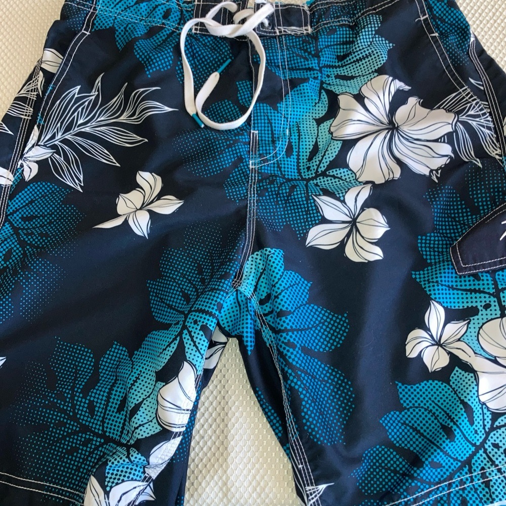 Men’s Speedo Swim Trunks Shorts -Lined, Pockets, Size Large Blue Hawaiian print